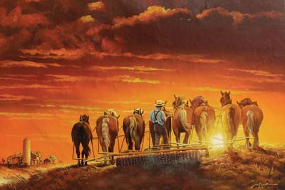 Amish Man Farming With Horses And Antique Plow by D. "Rusty" Rust art print