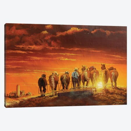 Amish Man Farming With Horses And Antique Plow Canvas Print #RSR363} by D. "Rusty" Rust Canvas Art