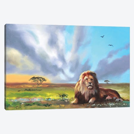 Lounging Lion Canvas Print #RSR368} by D. "Rusty" Rust Canvas Wall Art