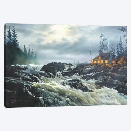 Scenic River And Cabin Canvas Print #RSR372} by D. "Rusty" Rust Art Print