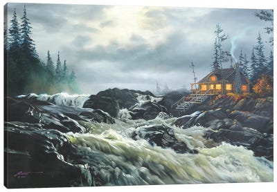 Scenic River And Cabin Canvas Art Print - Cabins