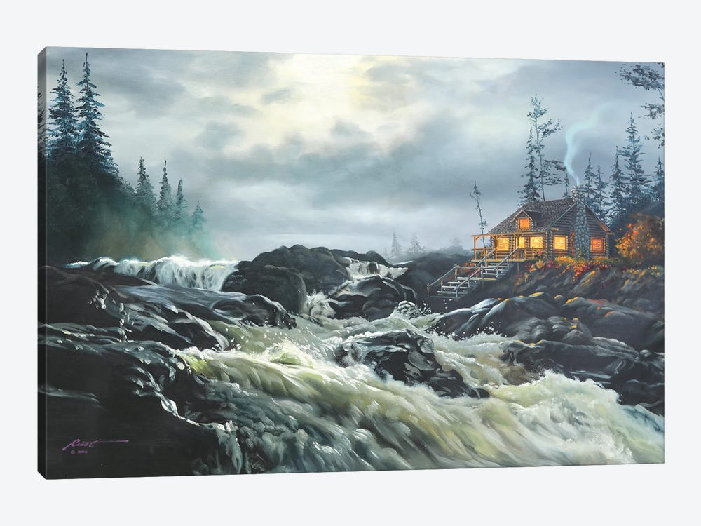 Scenic River And Cabin by D. "Rusty" Rust 1-piece Canvas Art