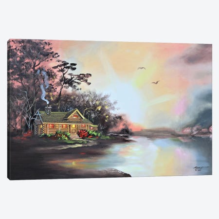 Cabin At Daybreak Canvas Print #RSR382} by D. "Rusty" Rust Canvas Art
