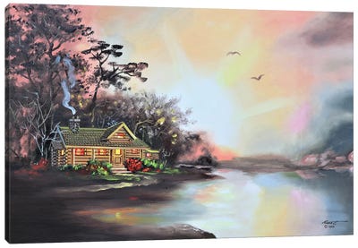 Cabin At Daybreak Canvas Art Print - Cabins