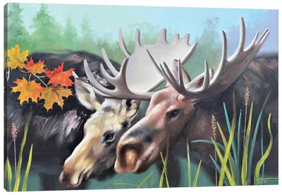 A Pair Of Moose Canvas Art Print - D. "Rusty" Rust