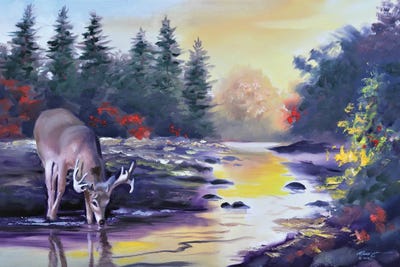 Buck Drinking From The Creek by D. "Rusty" Rust art print