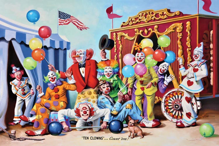 Ten Clowns by D. "Rusty" Rust wall art