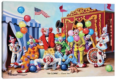 Ten Clowns Canvas Art Print - Clown Art