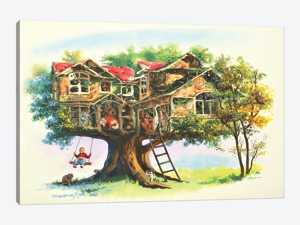 Tree House Of Wildlife by D. "Rusty" Rust 1-piece Canvas Wall Art
