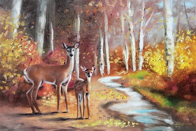Fawn With Doe In Autumn by D. "Rusty" Rust art print