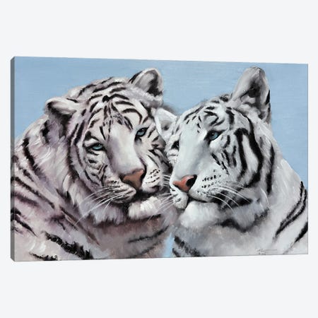 Loving White Tigers Canvas Print #RSR422} by D. "Rusty" Rust Art Print