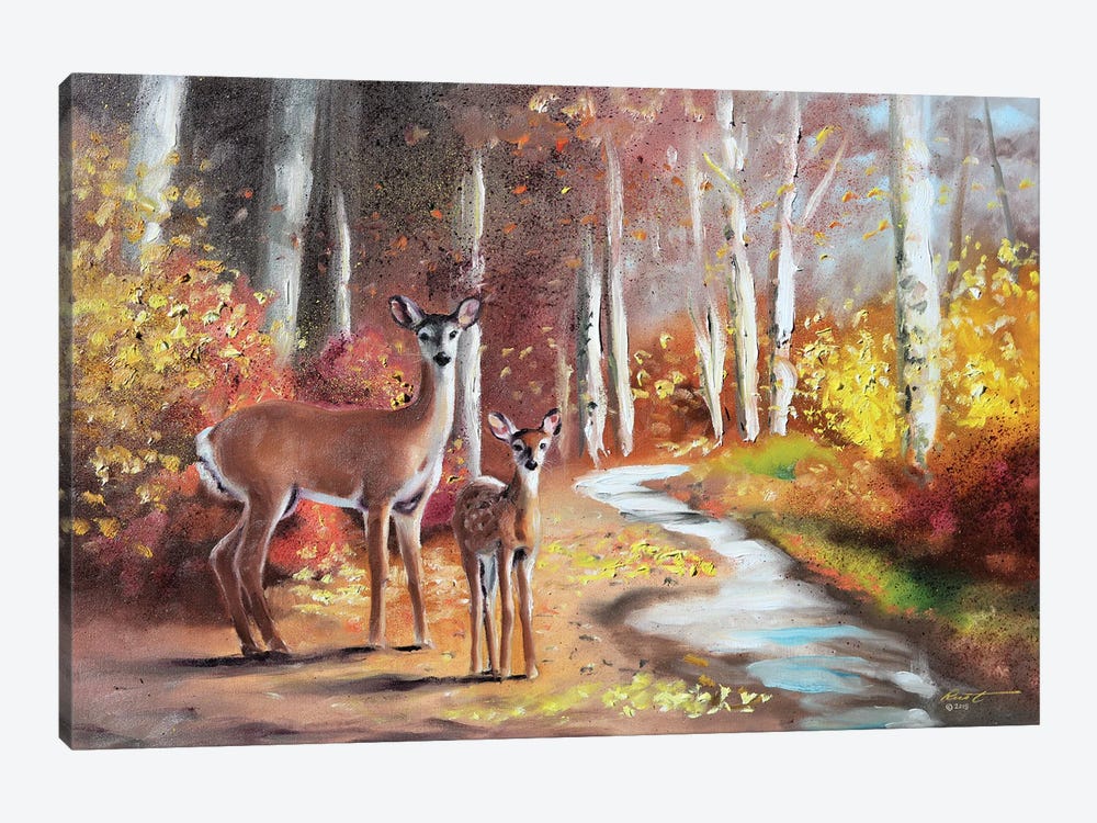 Fawn With Doe In Autumn by D. "Rusty" Rust 1-piece Canvas Print