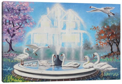 Fountain Blue Canvas Art Print - Swan Art