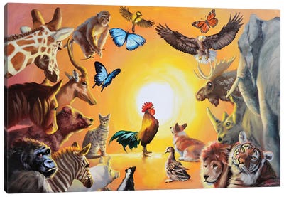 Good Morning Canvas Art Print - Chicken & Rooster Art