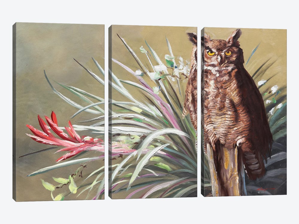 Horned Owl by D. "Rusty" Rust 3-piece Canvas Art Print