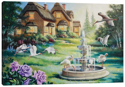 Ibis Cottage Canvas Art Print - Fountain Art