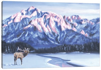 Elk In Winter Wilderness Canvas Art Print - Pantone 2022 Very Peri