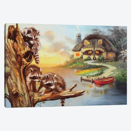 Raccoon Cottage Canvas Print #RSR558} by D. "Rusty" Rust Art Print
