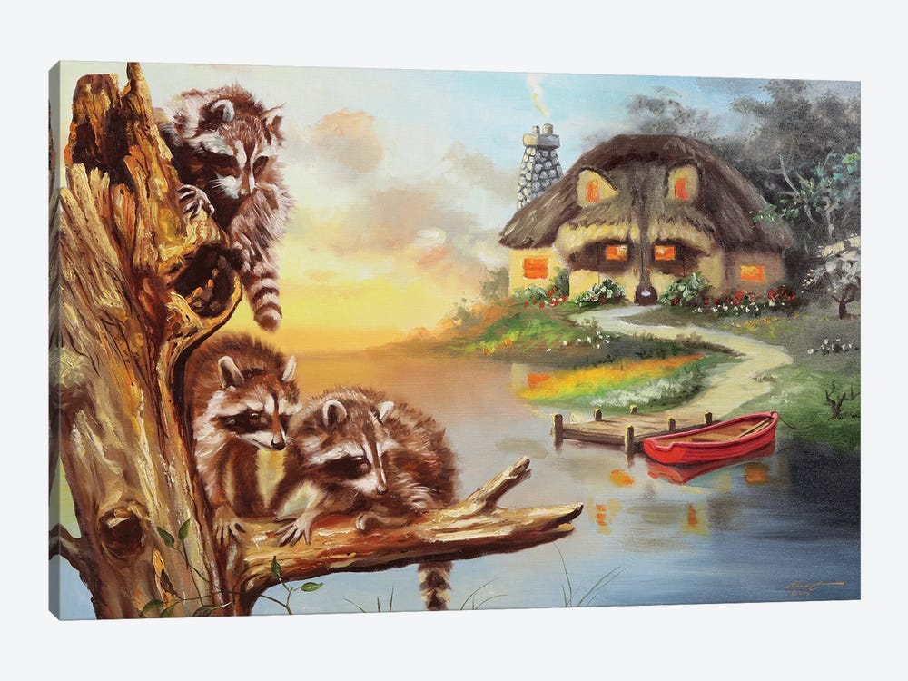 Raccoon Cottage by D. "Rusty" Rust 1-piece Canvas Art