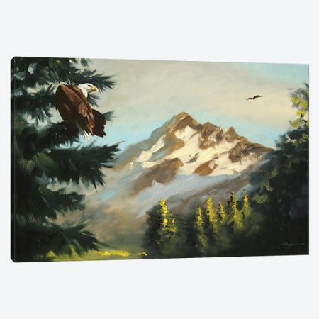 Bald Eagle With Mountain View Canvas Print #RSR55} by D. "Rusty" Rust Canvas Artwork