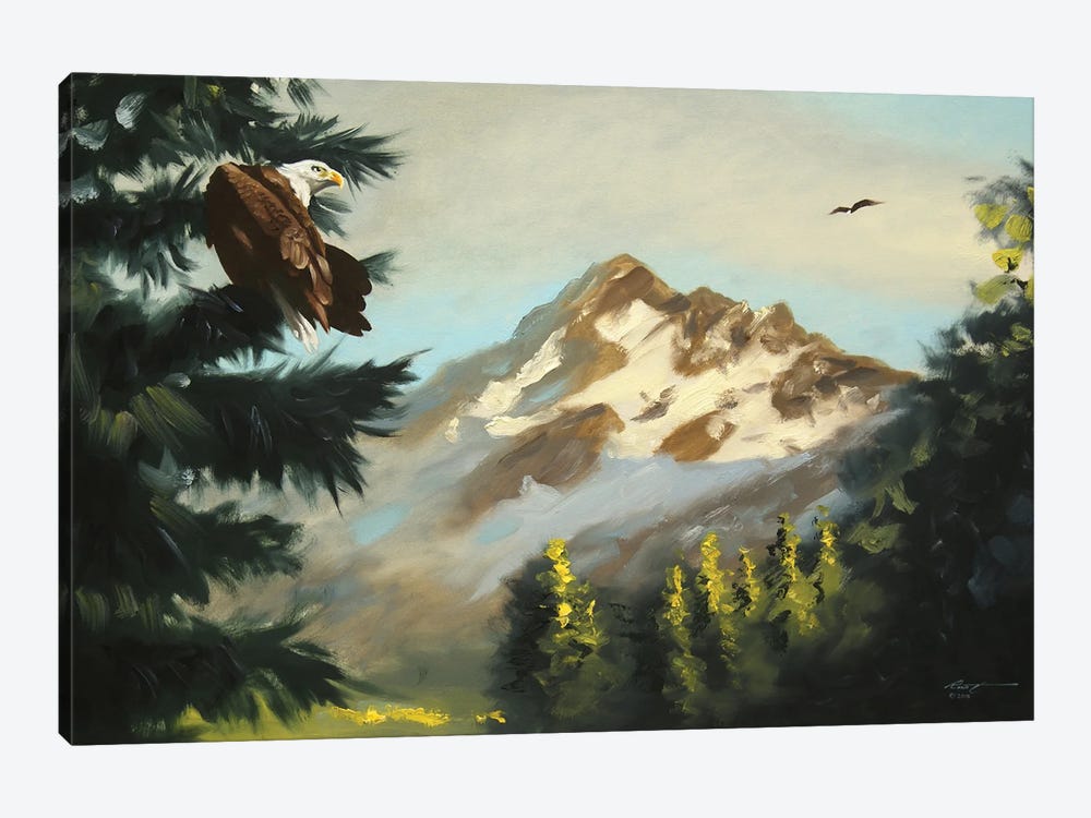 Bald Eagle With Mountain View by D. "Rusty" Rust 1-piece Canvas Art Print
