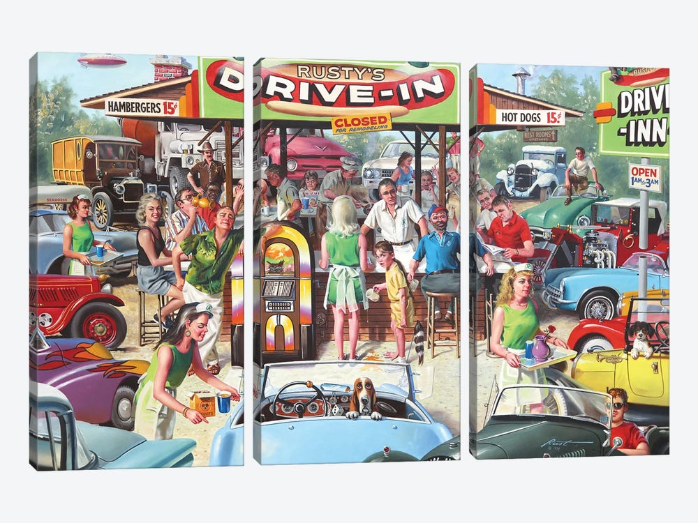 Rusty's Drive-In by D. "Rusty" Rust 3-piece Canvas Artwork