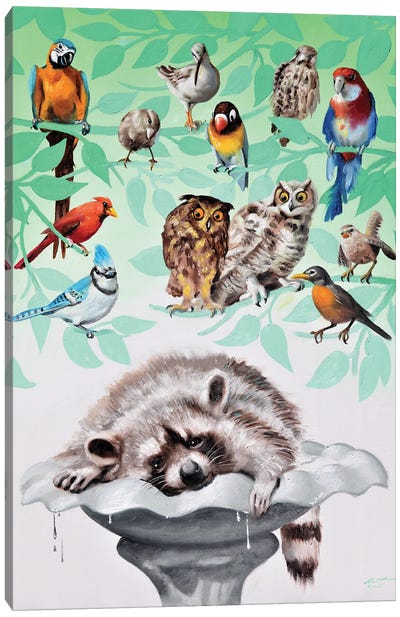 Summer Slumber Canvas Art Print - Raccoon Art