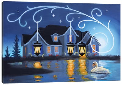 Swan House Illusion Canvas Art Print - Swan Art
