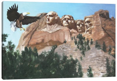 Bald Eagle At Mount Rushmore Canvas Art Print - Famous Monuments & Sculptures