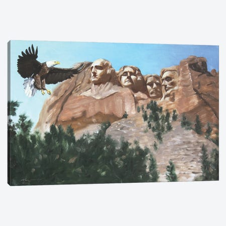 Bald Eagle At Mount Rushmore Canvas Print #RSR57} by D. "Rusty" Rust Canvas Art