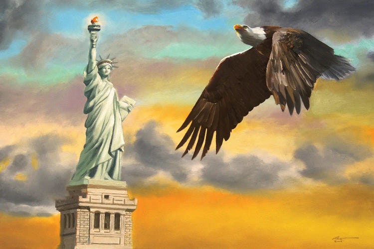 Bald Eagle With Statue Of Liberty