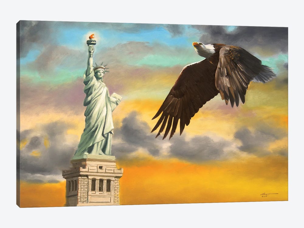 Bald Eagle With Statue Of Liberty by D. "Rusty" Rust 1-piece Canvas Art