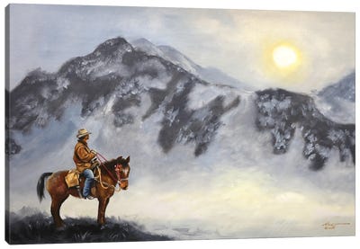 Cowboy Canvas Art Print - Horseback Art