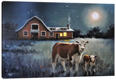 Cows Moon Canvas Art Print - D. "Rusty" Rust