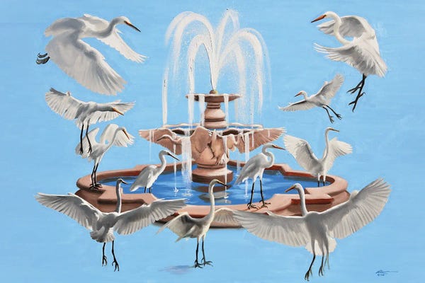 Fountains: Egrets by D. "Rusty" Rust
