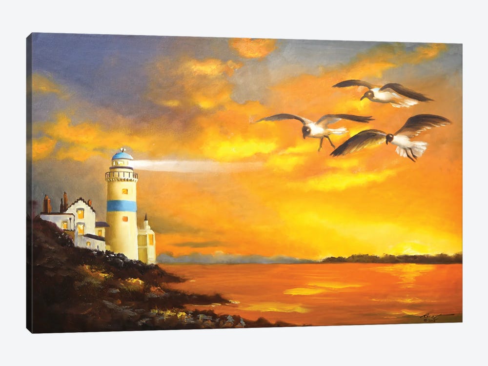 Lighthouse, Gulls by D. "Rusty" Rust 1-piece Canvas Wall Art