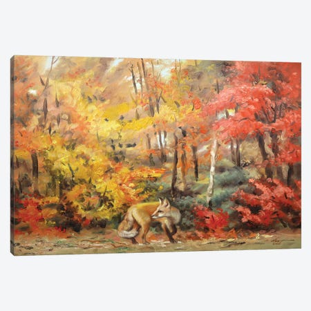 Red Fox In Autum Woods Canvas Print #RSR64} by D. "Rusty" Rust Canvas Art Print
