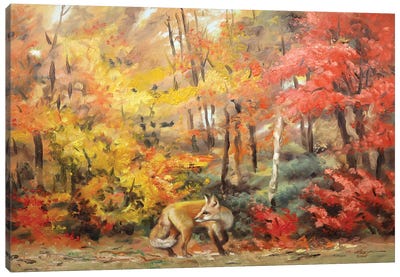Red Fox In Autum Woods Canvas Art Print