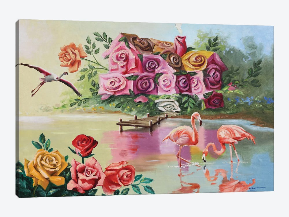 Rose Cottage - Illusion by D. "Rusty" Rust 1-piece Canvas Wall Art