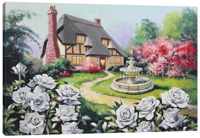 Rosebud Cottage Canvas Art Print - Cabins