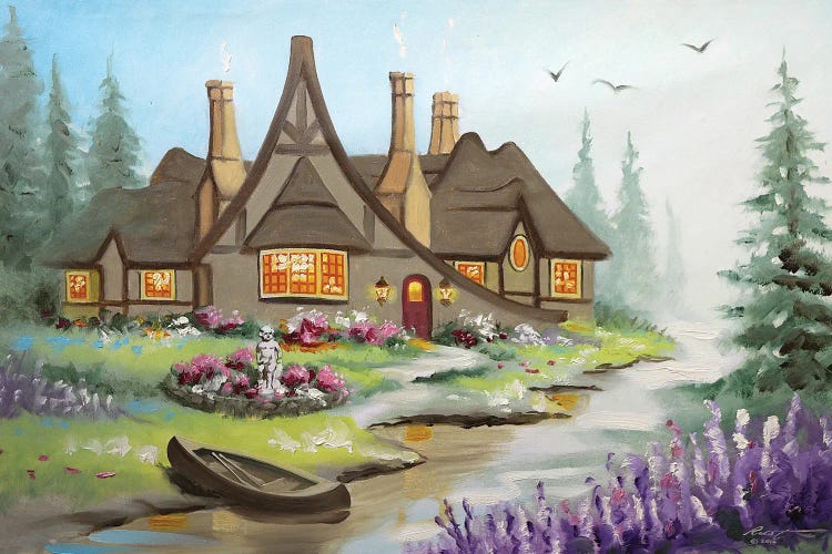 House With Canoe In Spring