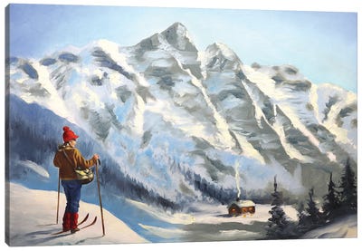 Ski Girl Canvas Art Print - Skiing Art