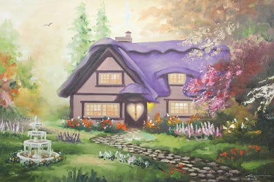 Pretty Cottage With Purple Roof by D. "Rusty" Rust canvas print