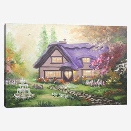 Pretty Cottage With Purple Roof Canvas Print #RSR87} by D. "Rusty" Rust Canvas Art Print