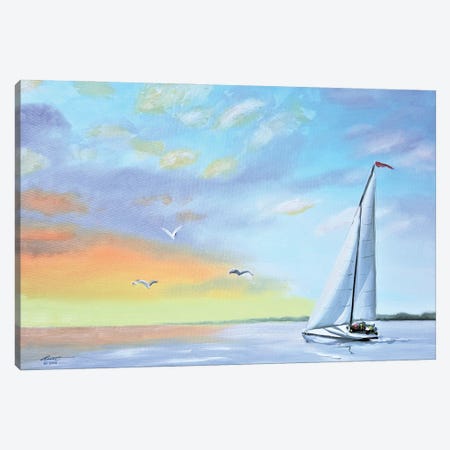 Sailboat At Sunset Canvas Print #RSR98} by D. "Rusty" Rust Art Print