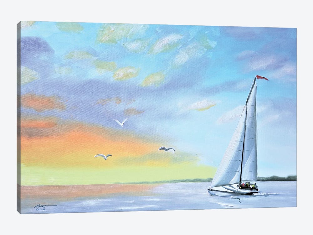 Sailboat At Sunset by D. "Rusty" Rust 1-piece Canvas Wall Art