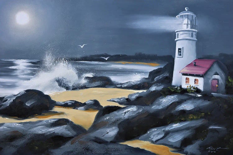 Lighthouse With Moonlight