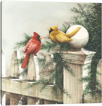 The Fence Sitters Canvas Art Print - Cardinal Art