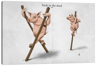 Stick In The Mud Canvas Art Print - Pig Art