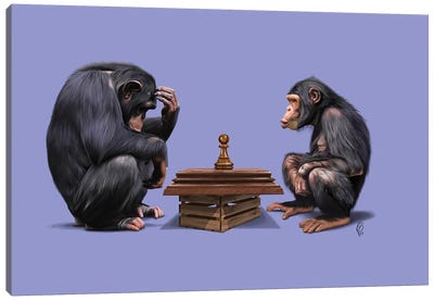 The Pawns (Color) Canvas Art Print - Chimpanzees
